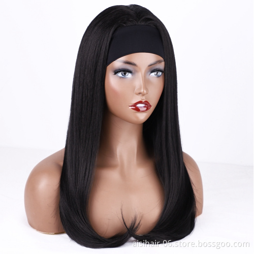 Wholesale cheap straight long wave 28inch brazillian attached good grip hair accessories synthetic headband wigs for black women